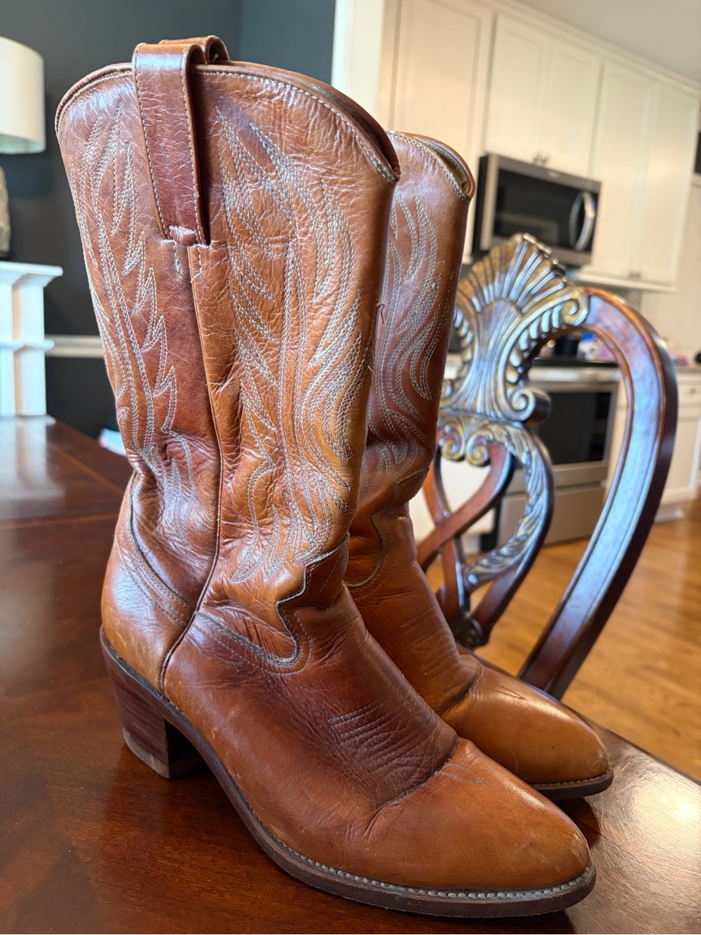Samello Vintage Brown Genuine Leather Cowboy Boots